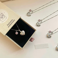 Thumbnail for Chic CZ Inlaid Pink Crystal Heart Chain Necklace - ArtGalleryZen