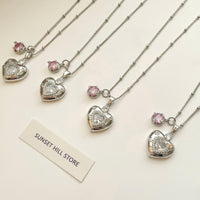 Thumbnail for Chic CZ Inlaid Pink Crystal Heart Chain Necklace - ArtGalleryZen