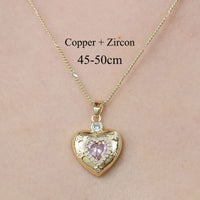Thumbnail for Chic CZ Inlaid Pink Crystal Heart Chain Necklace - ArtGalleryZen