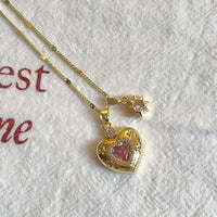 Thumbnail for Chic CZ Inlaid Pink Crystal Heart Chain Necklace - ArtGalleryZen