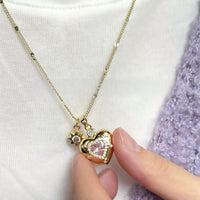 Thumbnail for Chic CZ Inlaid Pink Crystal Heart Chain Necklace - ArtGalleryZen