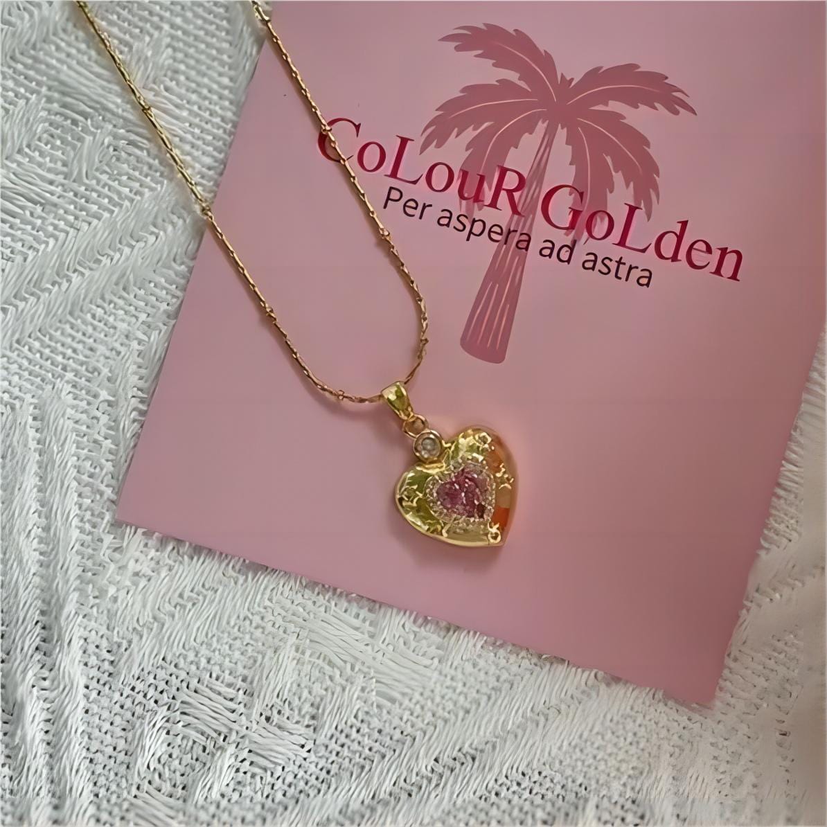 Chic CZ Inlaid Pink Crystal Heart Chain Necklace - ArtGalleryZen