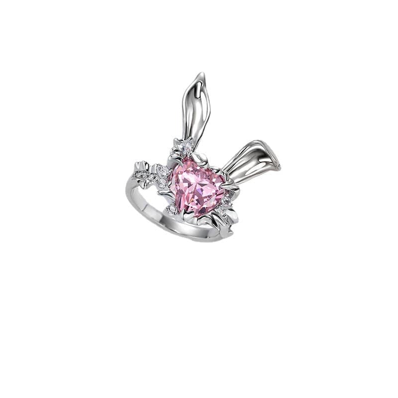 Chic CZ Inlaid Crystal Bunny Heart Ring - ArtGalleryZen