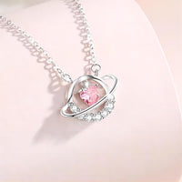 Thumbnail for Chic CZ Inlaid Planet Dangle Heart Pendant Necklace - ArtGalleryZen