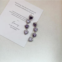 Thumbnail for Chic CZ Inlaid Purple Crystal Heart Dangle Earrings - ArtGalleryZen