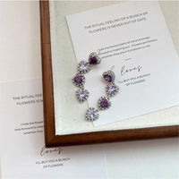 Thumbnail for Chic CZ Inlaid Purple Crystal Heart Dangle Earrings - ArtGalleryZen