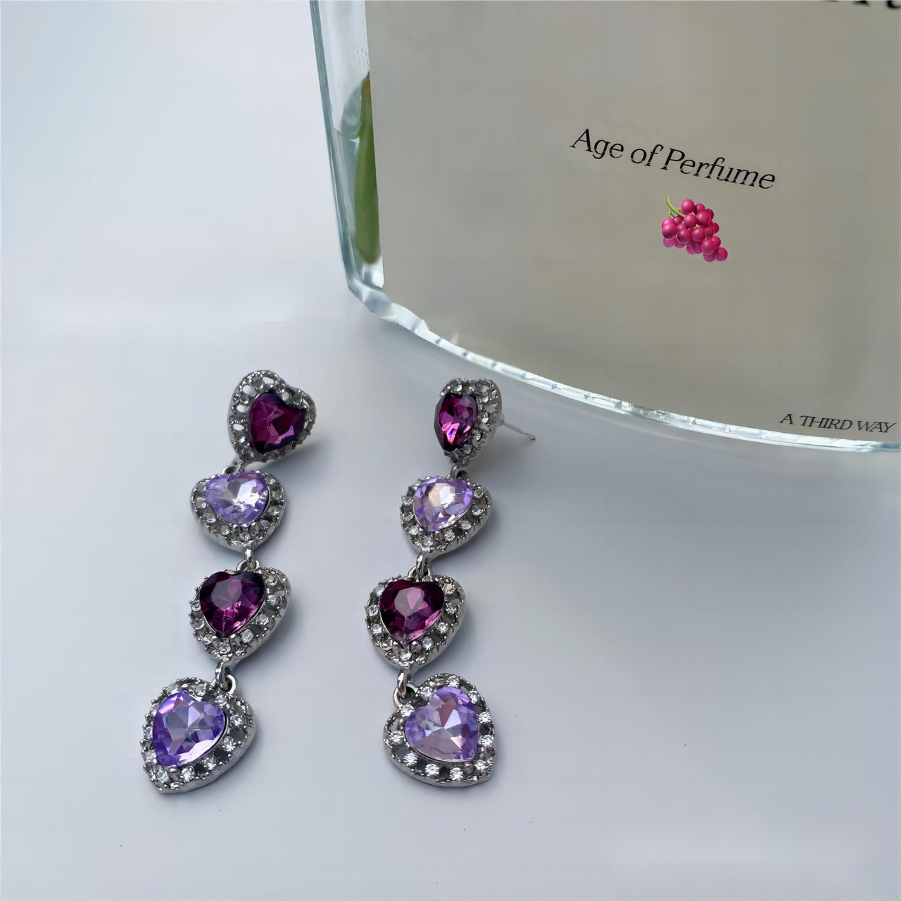 Chic CZ Inlaid Purple Crystal Heart Dangle Earrings - ArtGalleryZen