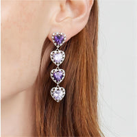 Thumbnail for Chic CZ Inlaid Purple Crystal Heart Dangle Earrings - ArtGalleryZen