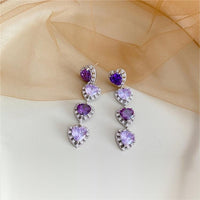 Thumbnail for Chic CZ Inlaid Purple Crystal Heart Dangle Earrings - ArtGalleryZen