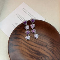 Thumbnail for Chic CZ Inlaid Purple Crystal Heart Dangle Earrings - ArtGalleryZen