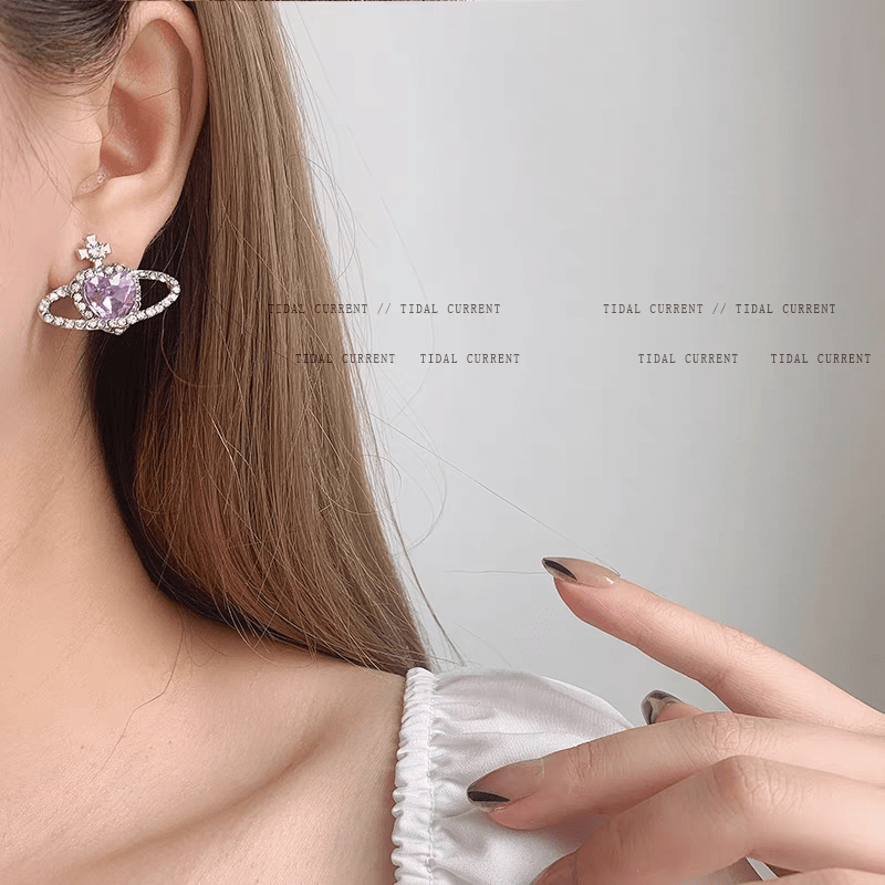 Chic CZ Inlaid Purple Saturn Necklace Earrings Bracelet Set - ArtGalleryZen