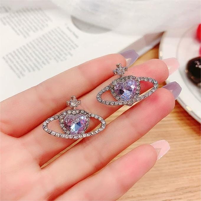 Chic CZ Inlaid Purple Saturn Necklace Earrings Bracelet Set - ArtGalleryZen