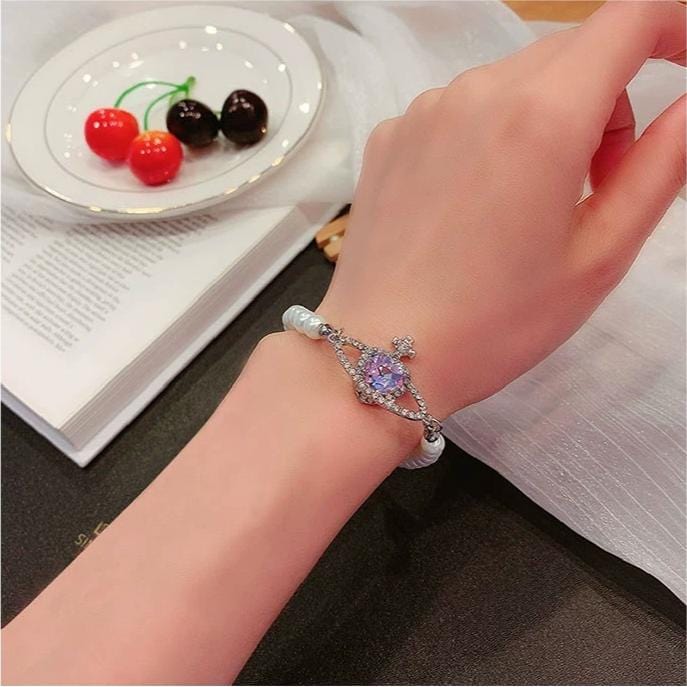 Chic CZ Inlaid Purple Saturn Necklace Earrings Bracelet Set - ArtGalleryZen