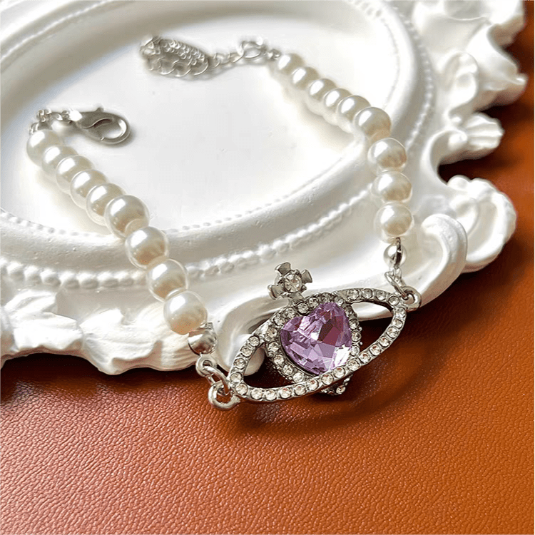 CZ – Purple Bracelet Earrings Set Necklace Inlaid Chic Saturn ArtGalleryZen
