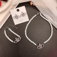Chic CZ Inlaid Bracelet Necklace Saturn Earrings – Set Purple ArtGalleryZen