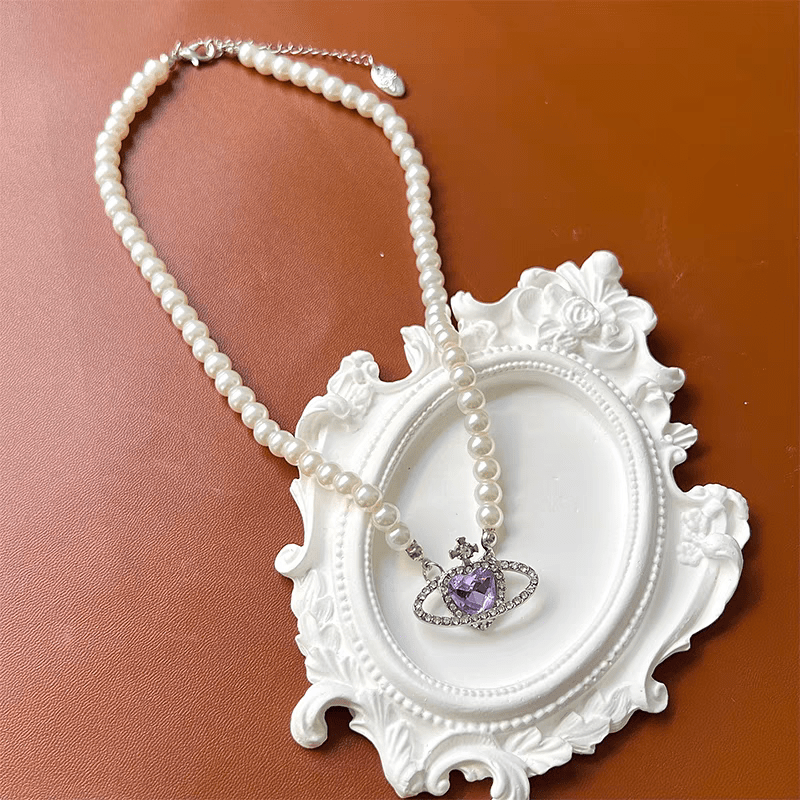 Chic CZ Inlaid Purple Necklace ArtGalleryZen Saturn Bracelet Earrings Set –