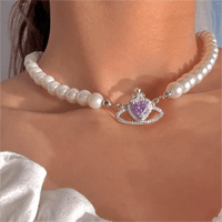 Thumbnail for Chic CZ Inlaid Purple Saturn Necklace Earrings Bracelet Set - ArtGalleryZen