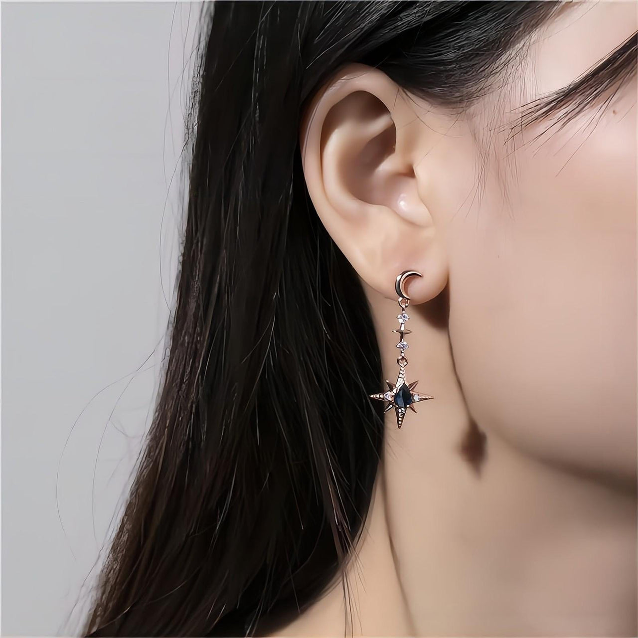 Chic CZ Inlaid Rhinestone Moon Phase Star Dangle Earrings - ArtGalleryZen