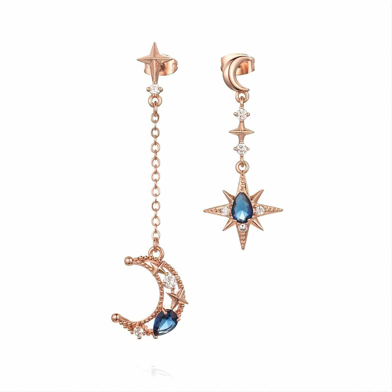 Chic CZ Inlaid Rhinestone Moon Phase Star Dangle Earrings - ArtGalleryZen