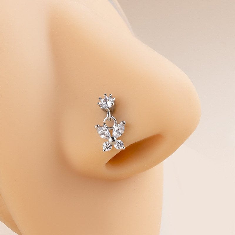 Chic CZ Inlaid Stainless Steel Butterfly Nose Piercing Nose Stud - ArtGalleryZen
