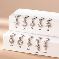 Thumbnail for Chic CZ Inlaid Stainless Steel Floral Heart Nose Piercing Nose Stud - ArtGalleryZen