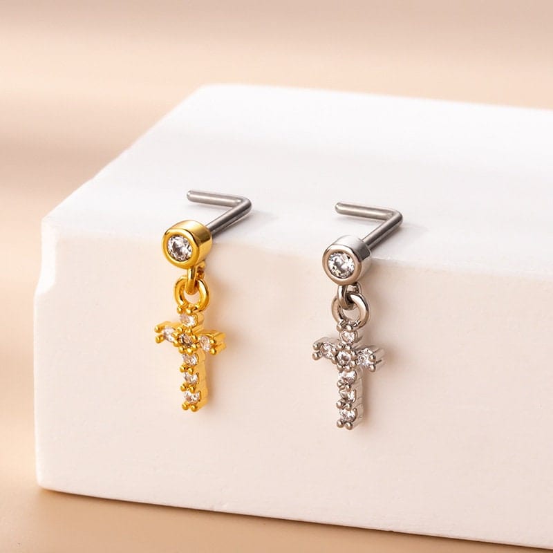 Chic CZ Inlaid Stainless Steel Floral Heart Nose Piercing Nose Stud - ArtGalleryZen