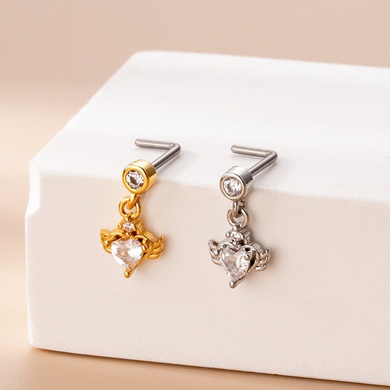 Chic CZ Inlaid Stainless Steel Floral Heart Nose Piercing Nose Stud - ArtGalleryZen