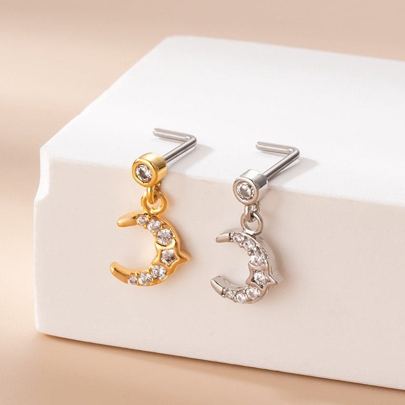 Chic CZ Inlaid Stainless Steel Floral Heart Nose Piercing Nose Stud - ArtGalleryZen