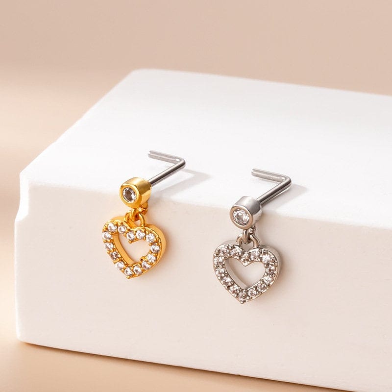 Chic CZ Inlaid Stainless Steel Floral Heart Nose Piercing Nose Stud - ArtGalleryZen