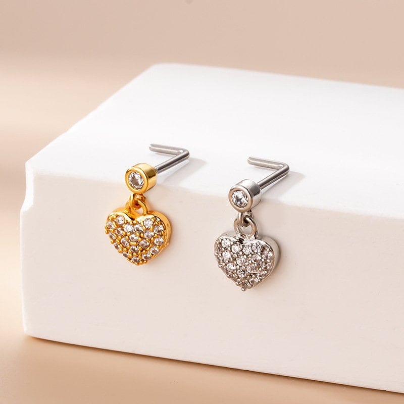 Chic CZ Inlaid Stainless Steel Floral Heart Nose Piercing Nose Stud - ArtGalleryZen