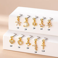 Thumbnail for Chic CZ Inlaid Stainless Steel Floral Heart Nose Piercing Nose Stud - ArtGalleryZen