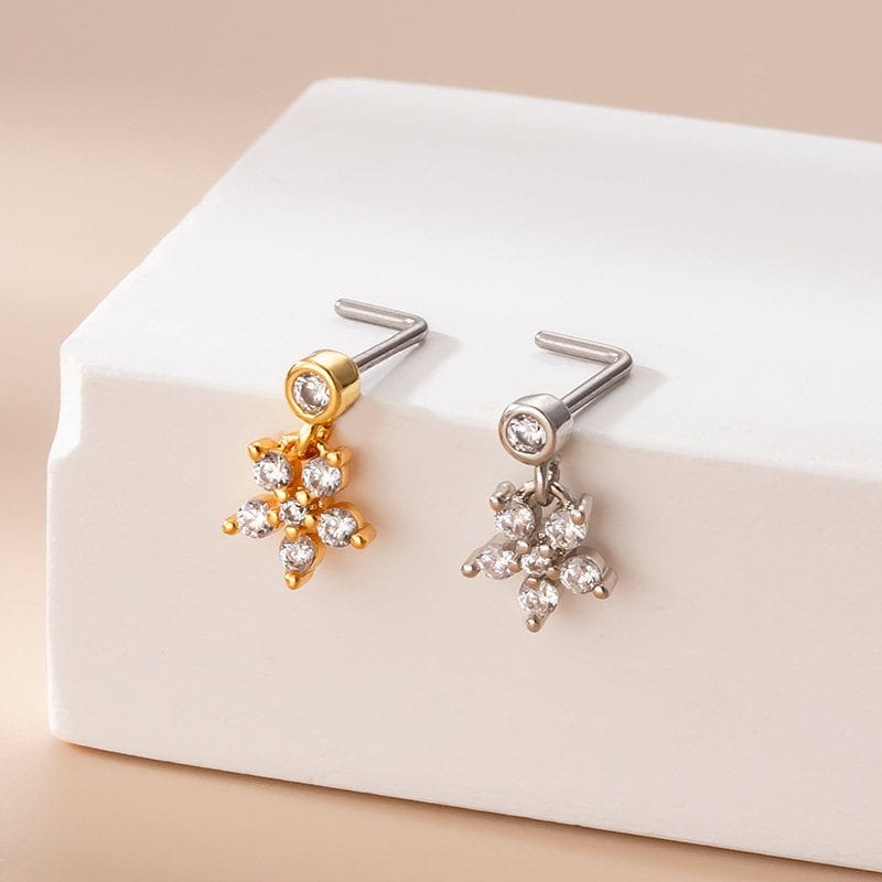 Chic CZ Inlaid Stainless Steel Floral Heart Nose Piercing Nose Stud - ArtGalleryZen