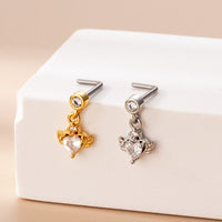 Thumbnail for Chic CZ Inlaid Stainless Steel Floral Heart Nose Piercing Nose Stud - ArtGalleryZen