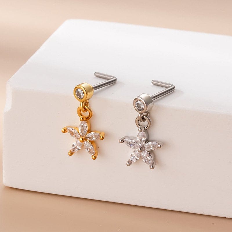 Chic CZ Inlaid Stainless Steel Floral Heart Nose Piercing Nose Stud - ArtGalleryZen