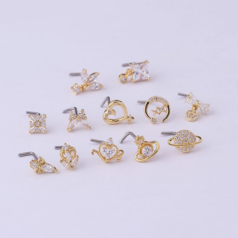 Chic CZ Inlaid Surgical Steel Nose Piercing Nose Stud - ArtGalleryZen