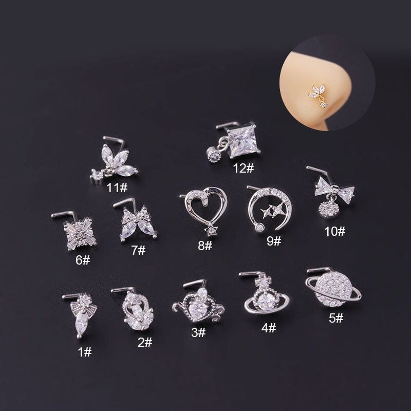 Chic CZ Inlaid Surgical Steel Nose Piercing Nose Stud - ArtGalleryZen