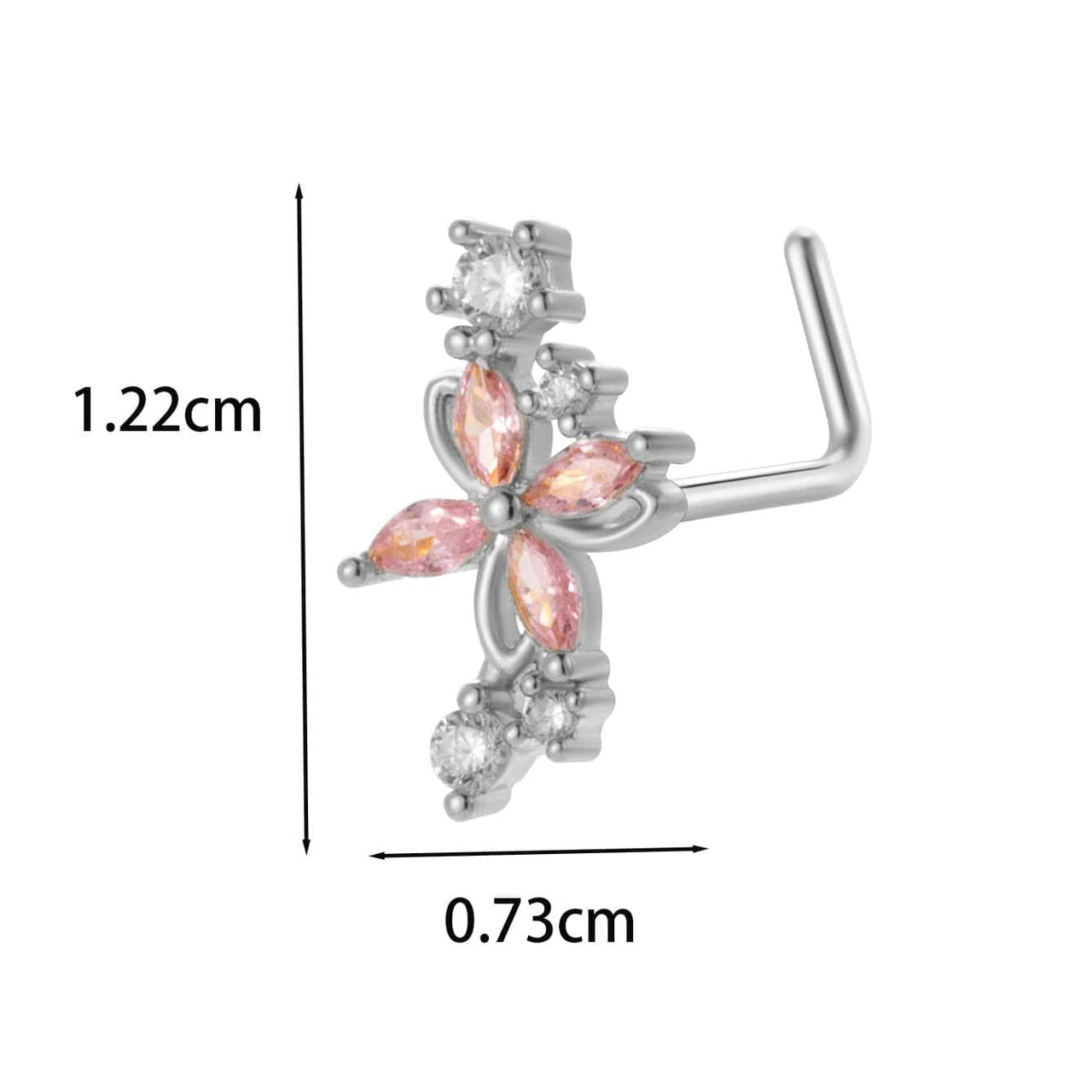 Chic CZ Inlaid Titanium Steel Flower Heart Nose Piercing Nose Stud Nose Hoop - ArtGalleryZen