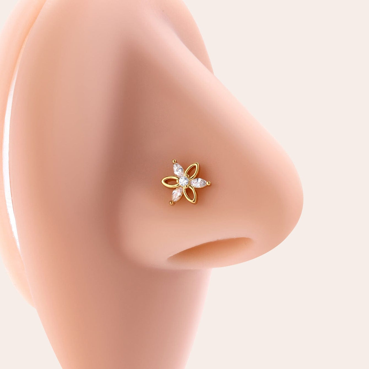 Chic CZ Inlaid Titanium Steel Flower Heart Nose Piercing Nose Stud Nose Hoop - ArtGalleryZen