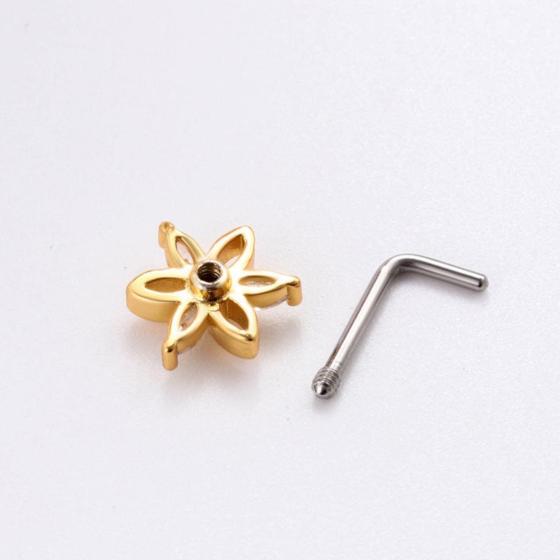Chic CZ Inlaid Titanium Steel Flower Heart Nose Piercing Nose Stud Nose Hoop - ArtGalleryZen