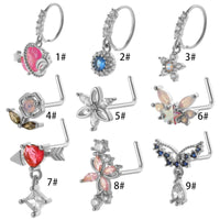 Thumbnail for Chic CZ Inlaid Titanium Steel Flower Heart Nose Piercing Nose Stud Nose Hoop - ArtGalleryZen