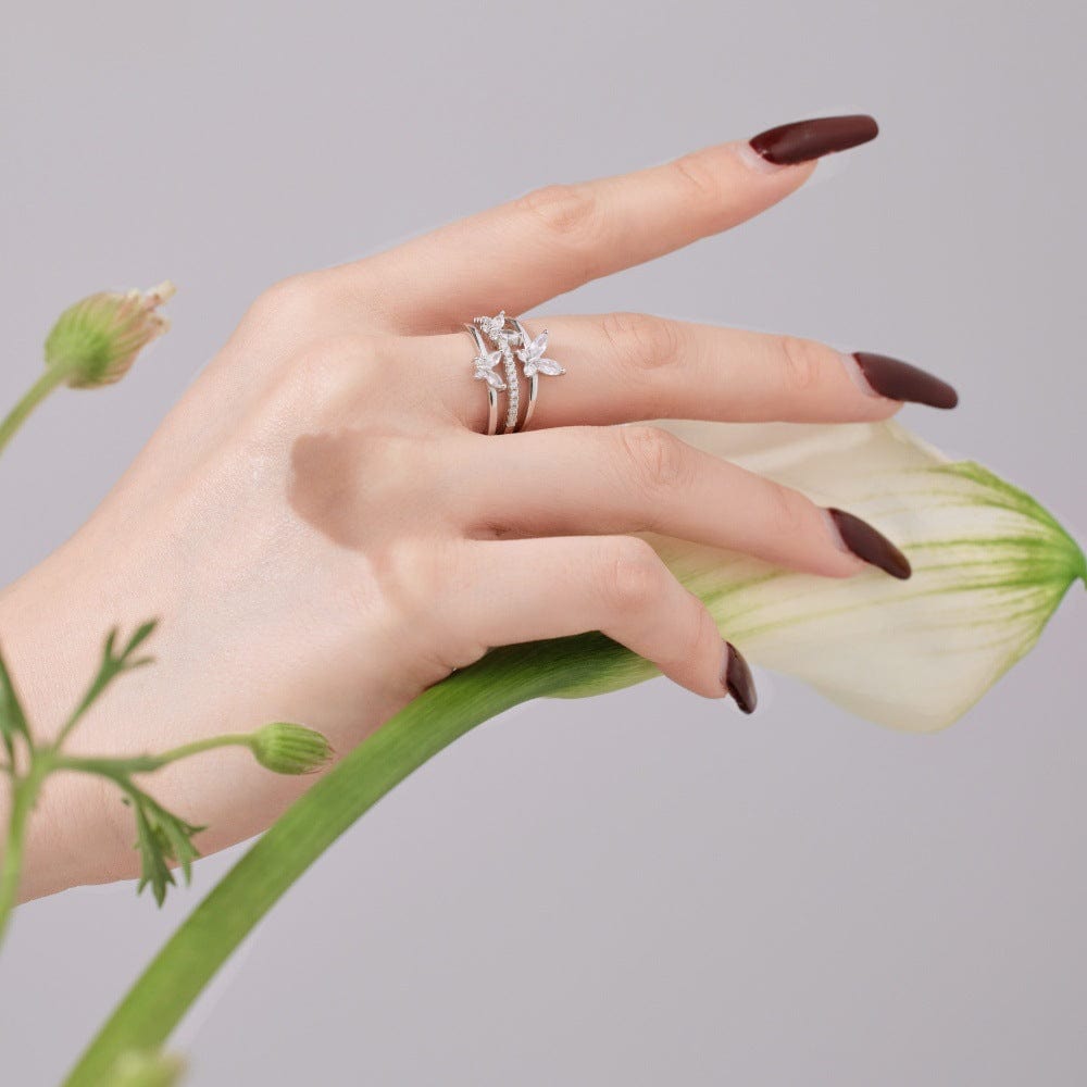 Chic CZ Inlaid Trio Butterfly Ring - ArtGalleryZen