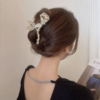 Thumbnail for Chic Crystal Pearl Inlaid Rose Chignon Claw Clip Hair Clip - ArtGalleryZen