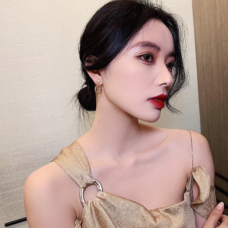 Chic CZ Pearl Inlaid Star Moon Phase Earrings - ArtGalleryZen