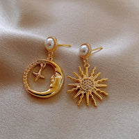 Thumbnail for Chic CZ Pearl Inlaid Star Moon Phase Earrings - ArtGalleryZen
