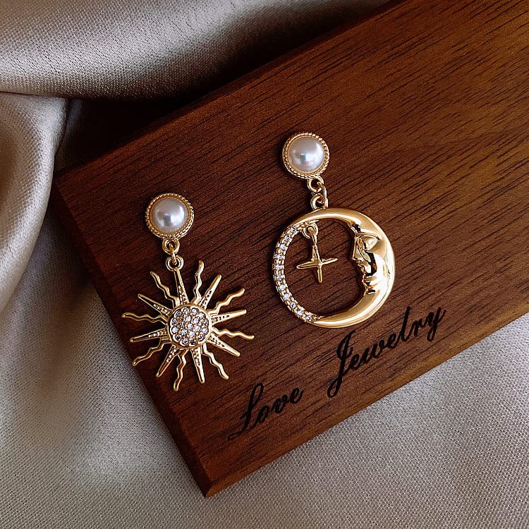 Chic CZ Pearl Inlaid Star Moon Phase Earrings - ArtGalleryZen