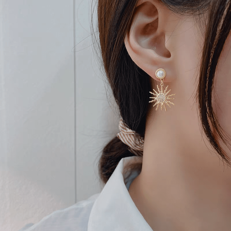 Chic CZ Pearl Inlaid Star Moon Phase Earrings - ArtGalleryZen