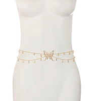 Thumbnail for Chic Dainty Layered Butterfly Crystal Tassel Belly Chain