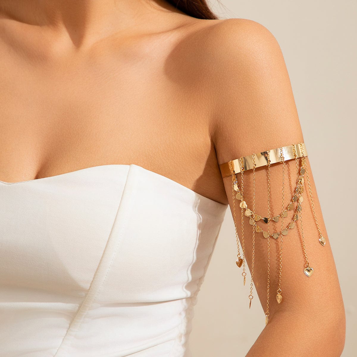 Chic Dainty Layered Round Heart Sequin Tassel Arm Cuff