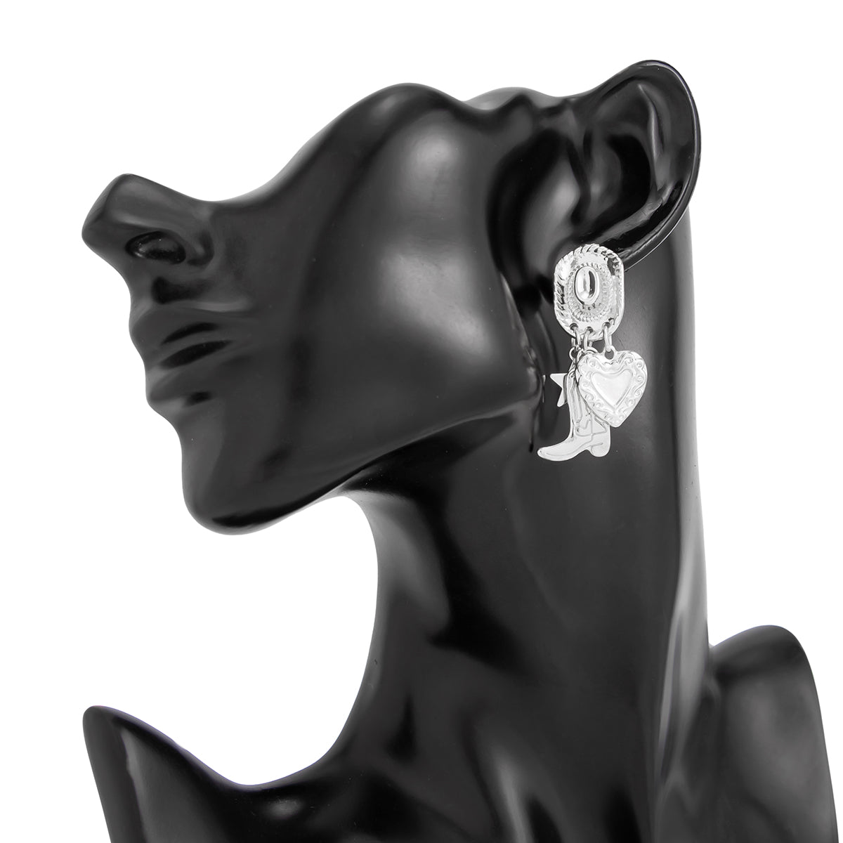 Chic Dangling Cowboy Hat Boot Heart Star Earrings - ArtGalleryZen