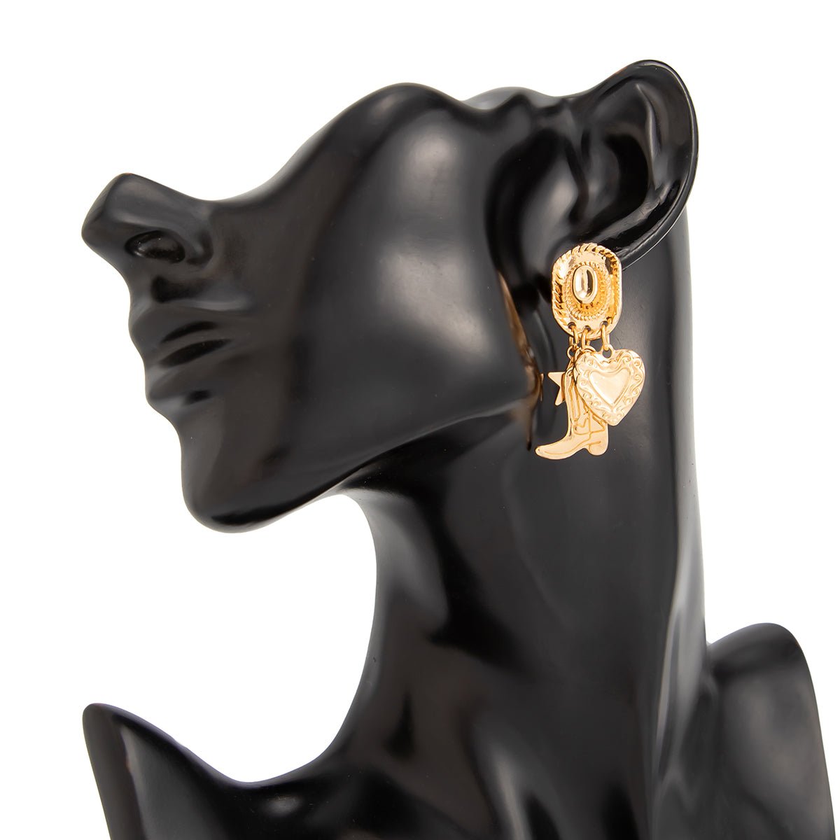 Chic Dangling Cowboy Hat Boot Heart Star Earrings - ArtGalleryZen